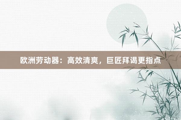 欧洲劳动器:高效清爽,巨匠拜谒更指点